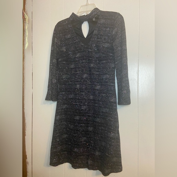 Cloth & People longsleeve dress ladies medium black lined choker collar sparkle - Picture 2 of 6